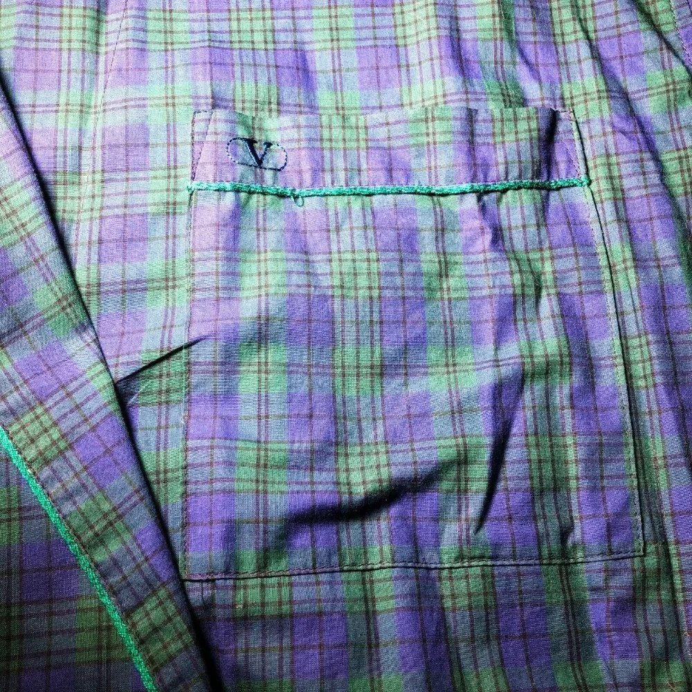 Vintage 1990s 90s Y2K Mall Goth Grunge Valentino Plaid Blue and Green Robe Rare - Picture 3 of 6